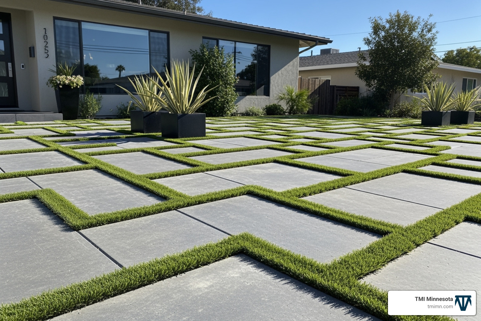 creative front yard design weaving synthetic grass between large modern pavers - front yard synthetic grass creative front yard design weaving synthetic grass between large modern pavers - front yard synthetic grass