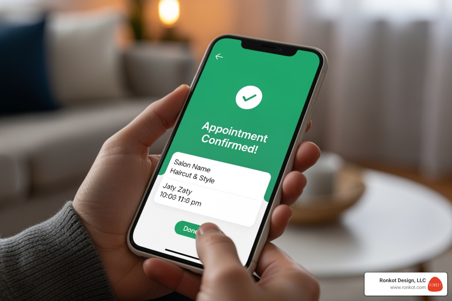 person successfully booking a salon appointment on their smartphone - hair and beauty salon websites person successfully booking a salon appointment on their smartphone - hair and beauty salon websites