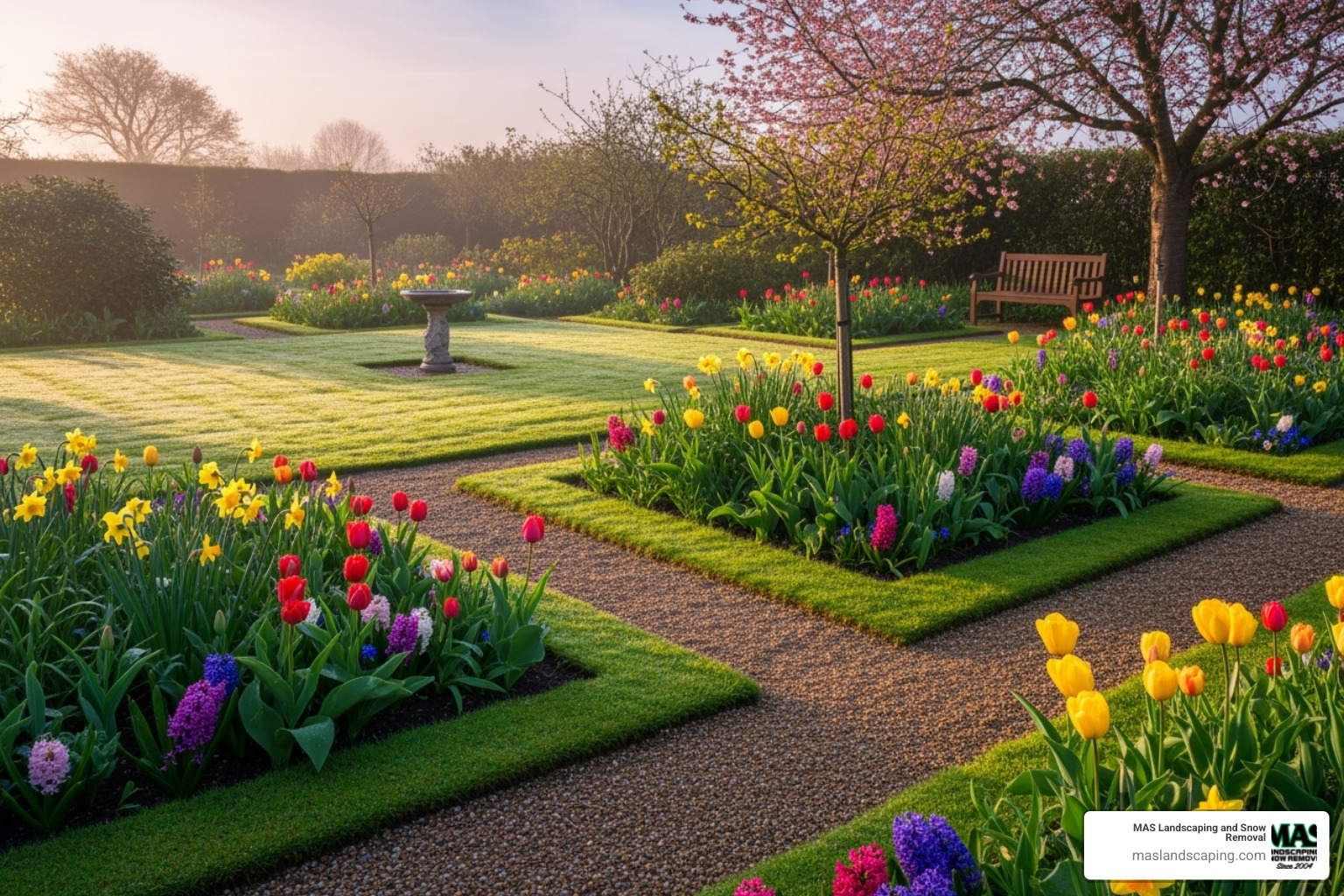 a vibrant spring garden after a cleanup - lawn care clean up near me