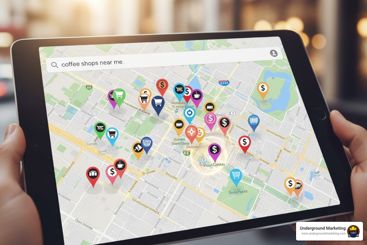 Local map with business pins, representing local SEO targeting - seo keyword research services