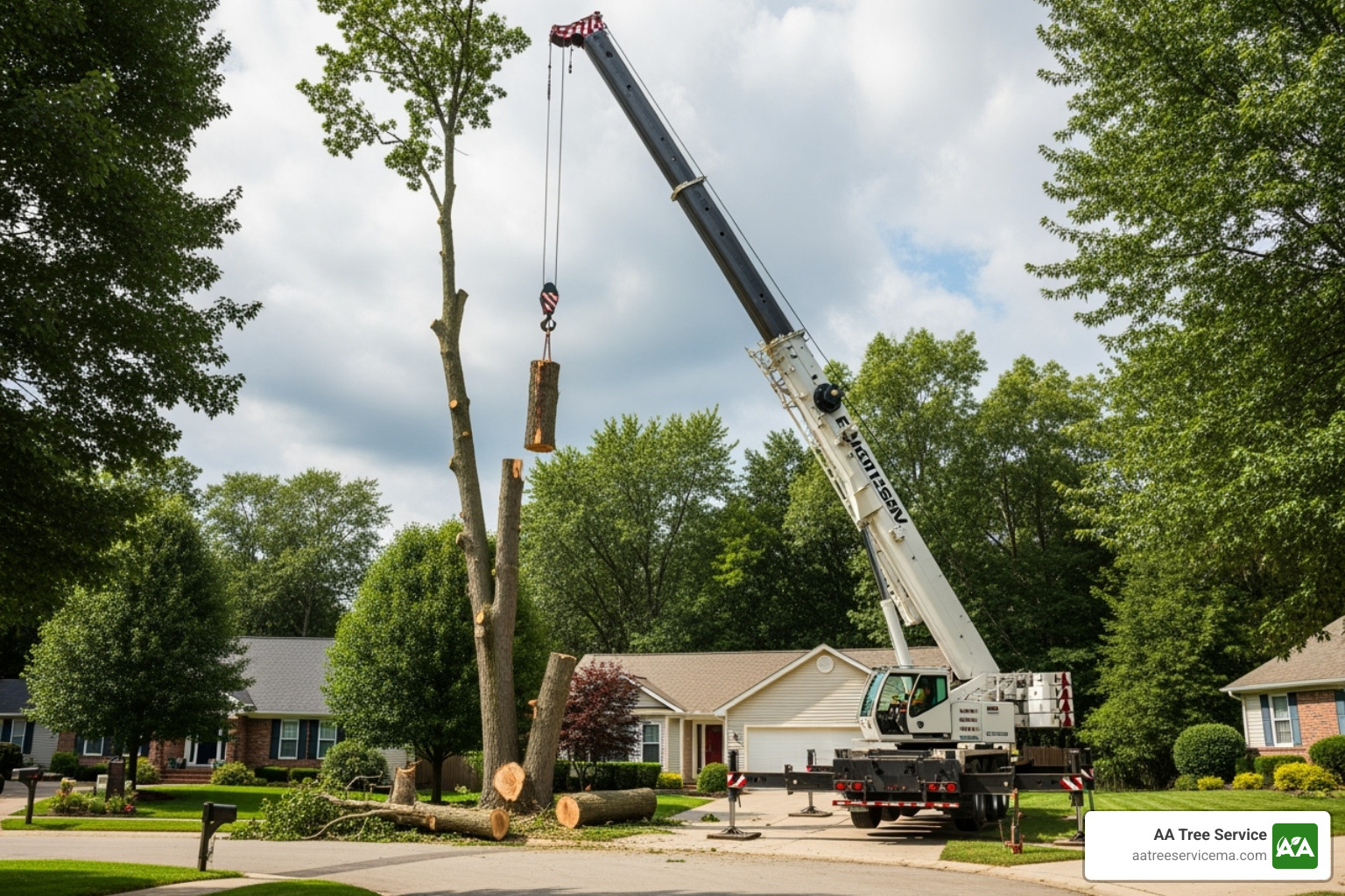 a crane assisting in a large tree removal - tree service company a crane assisting in a large tree removal - tree service company