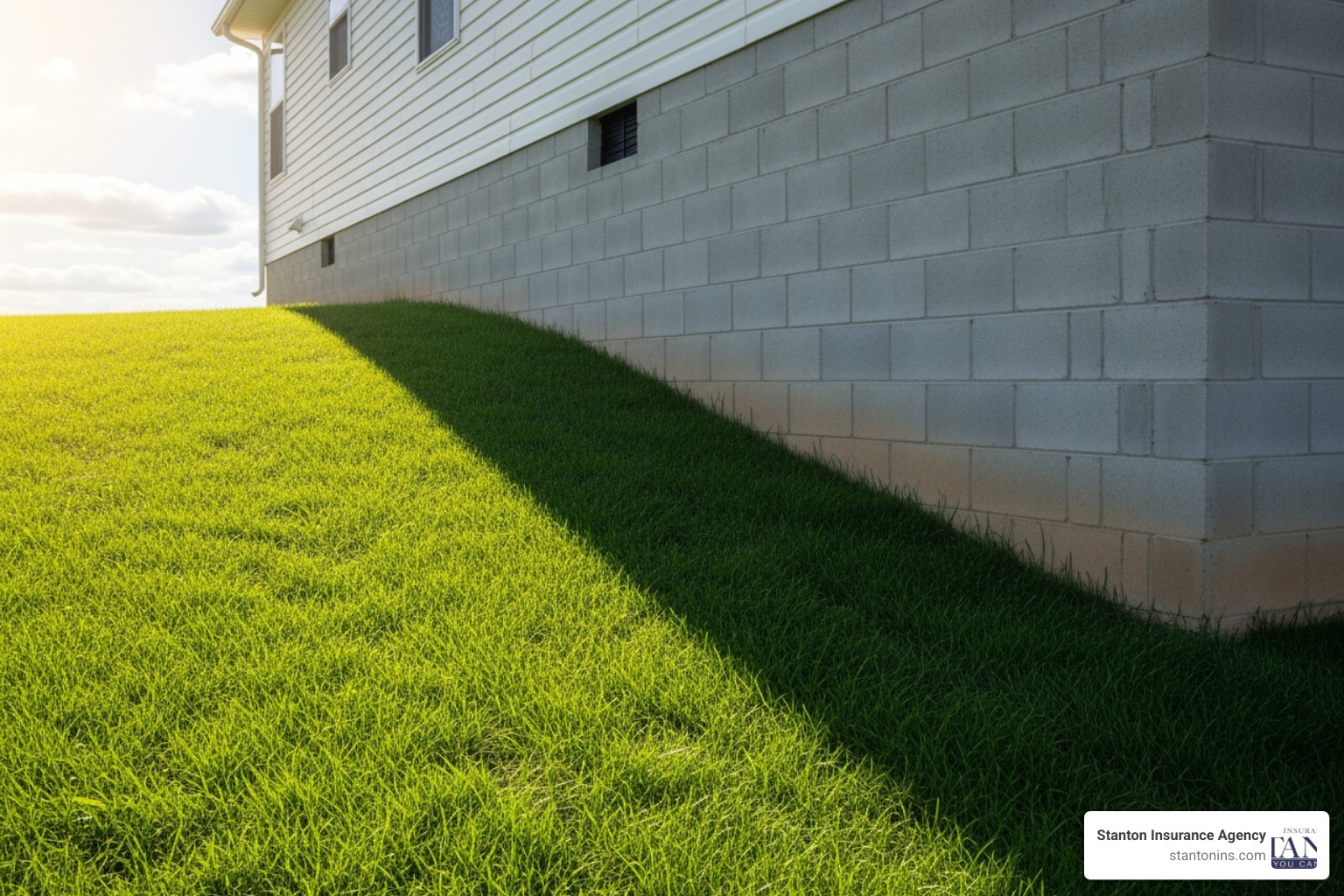 Yard with a clear, gentle slope away from the house foundation. - Protect basement from flooding