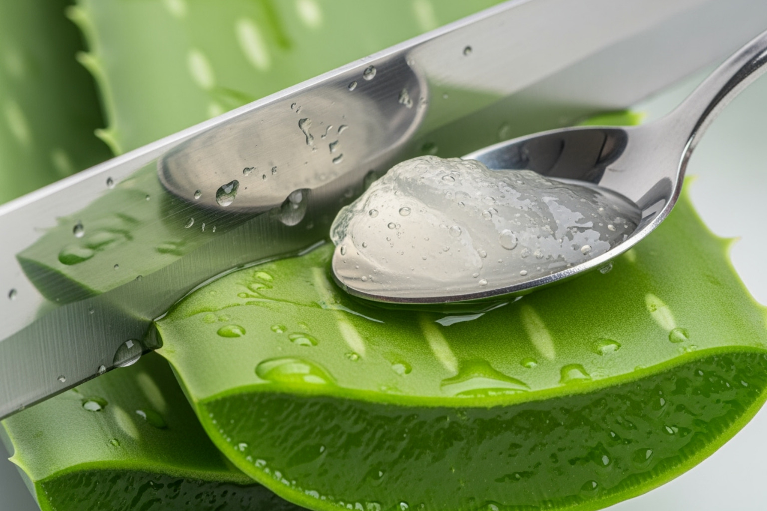 Aloe vera leaf with gel being extracted - homemade beauty tips for clear skin