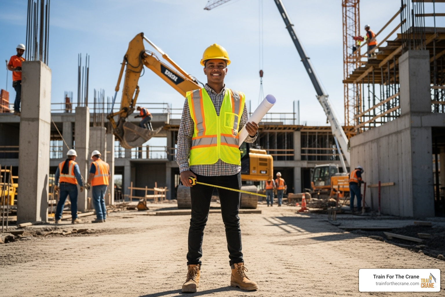 trade school graduate on job site - construction trade schools in indiana