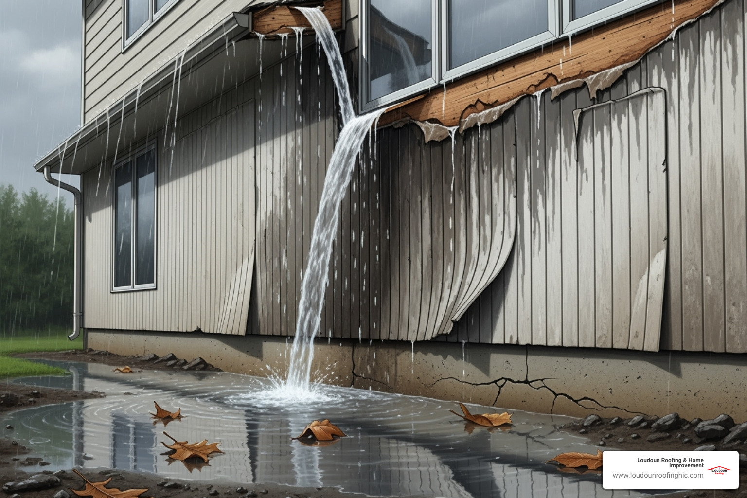 diagram of how water from a rotted fascia can travel down the wall and into the foundation - Roof and fascia repair