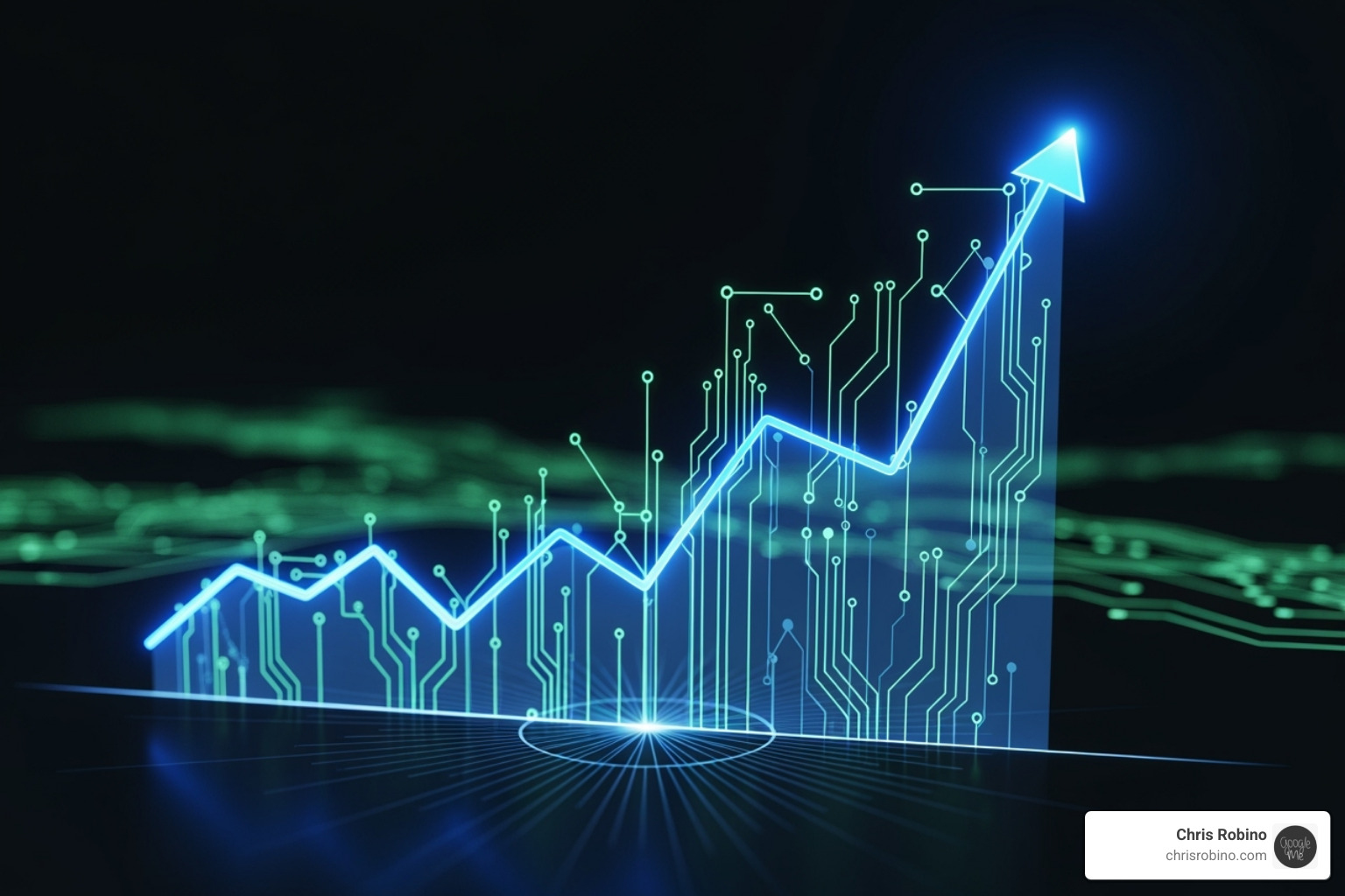 A graph showing upward business growth with technology integration, symbolizing competitive advantage and market leadership - emerging technology consultant