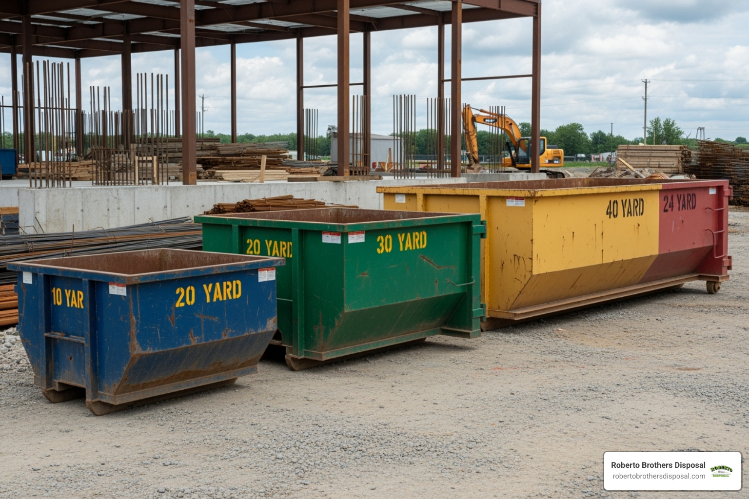A visual comparison of a 10-yard, 15-yard, 20-yard, and 28-yard dumpster side-by-side - small construction dumpster rental A visual comparison of a 10-yard, 15-yard, 20-yard, and 28-yard dumpster side-by-side - small construction dumpster rental