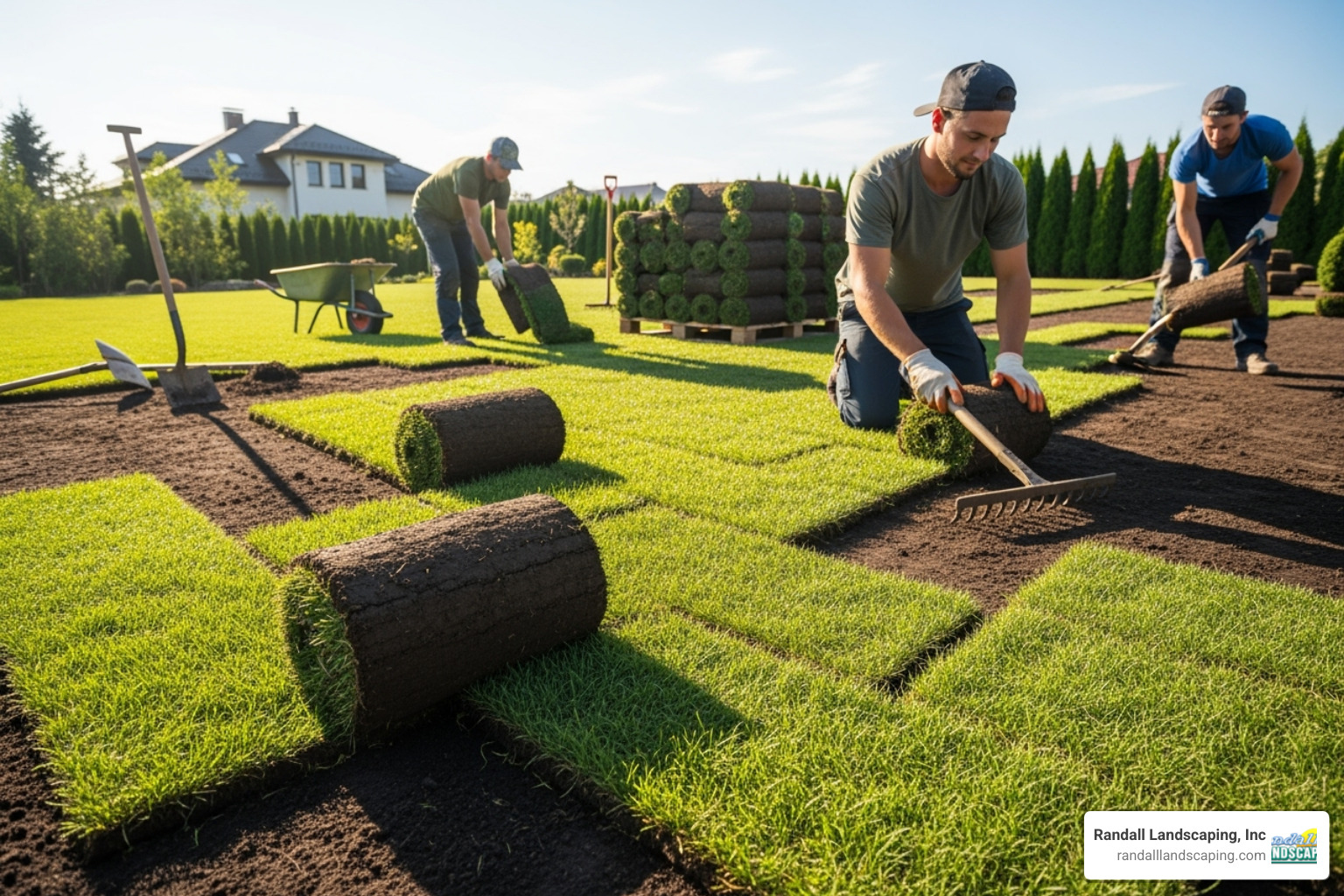 professional landscapers carefully laying sod rolls in a staggered, brick-like pattern - grass sod installation near me professional landscapers carefully laying sod rolls in a staggered, brick-like pattern - grass sod installation near me