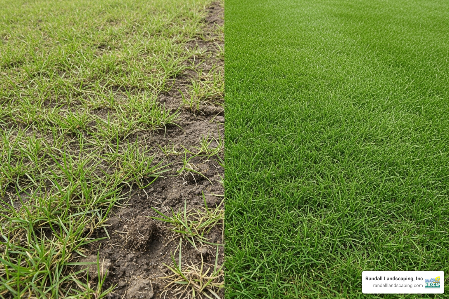side-by-side comparison showing a patchy, new-seeded lawn versus a uniform, green sod lawn - grass sod installation near me side-by-side comparison showing a patchy, new-seeded lawn versus a uniform, green sod lawn - grass sod installation near me