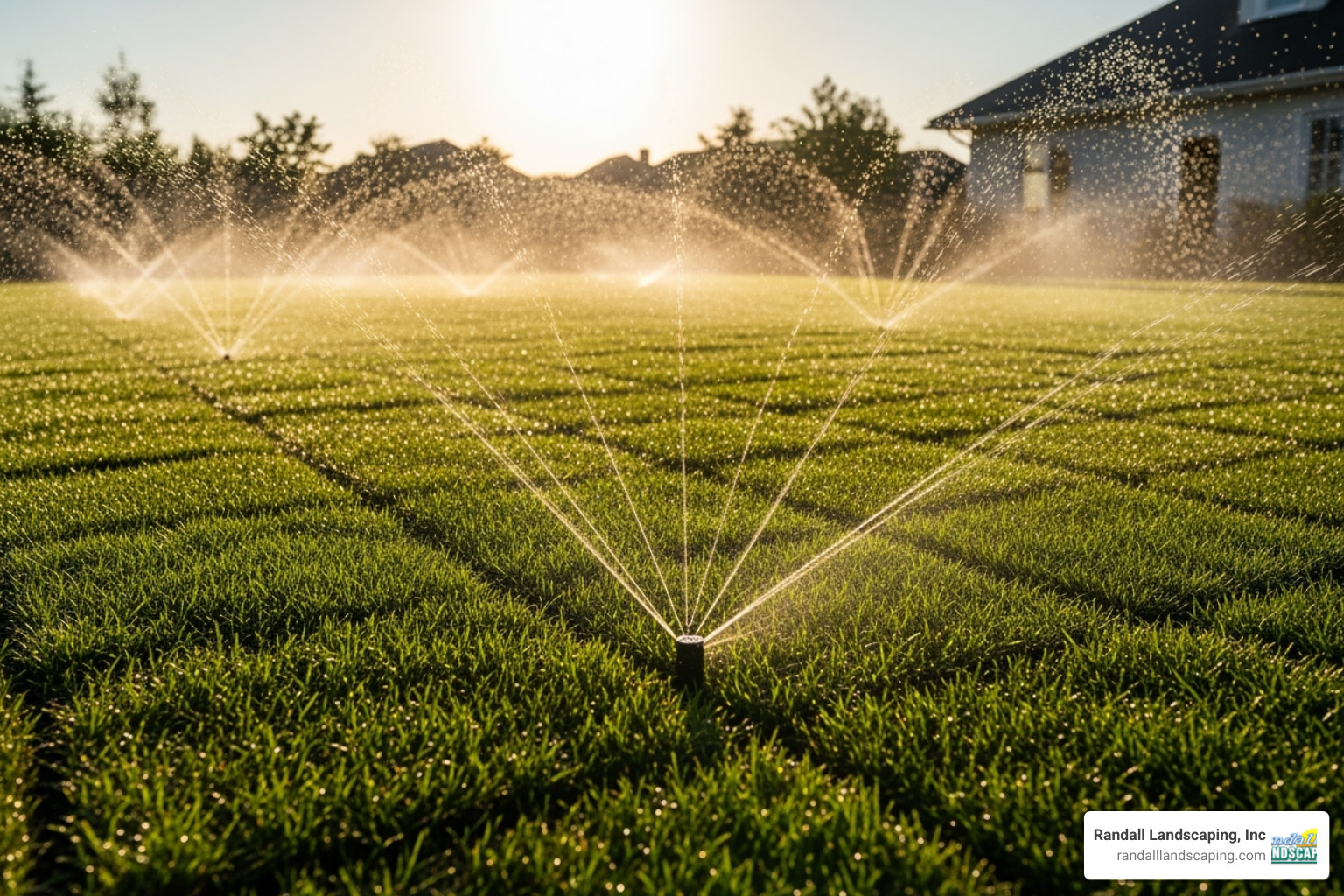 in-ground sprinkler system watering a newly installed sod lawn - grass sod installation near me in-ground sprinkler system watering a newly installed sod lawn - grass sod installation near me