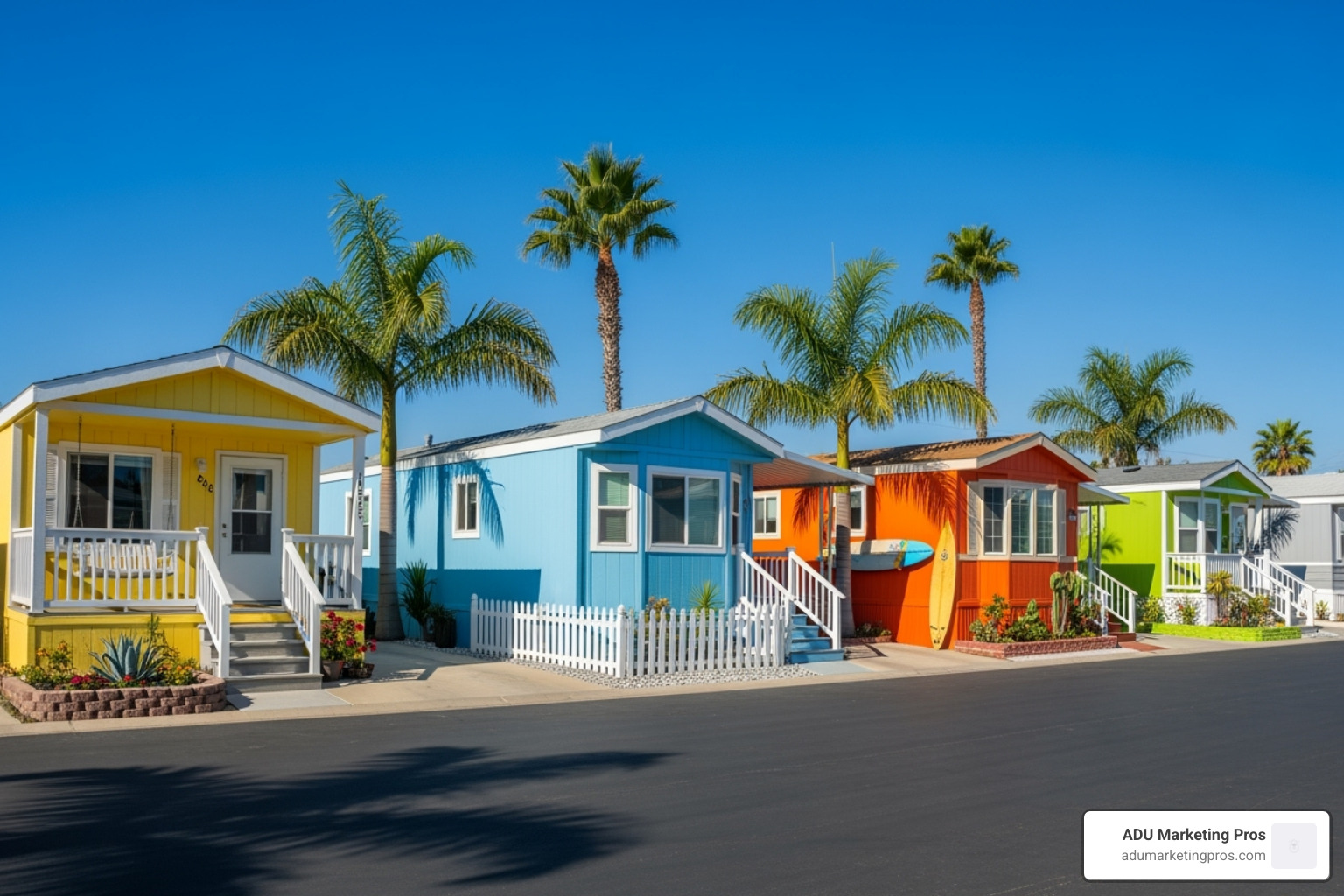 vibrant, colorful tiny homes at the Palm Canyon Mobile Club - tiny house in southern california