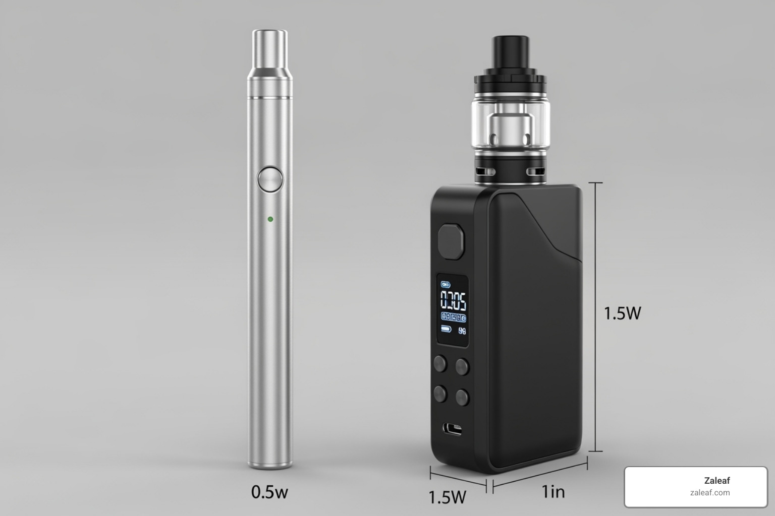 comparing a simple pen-style battery with a more complex, larger vaporizer unit - vape cartridge battery