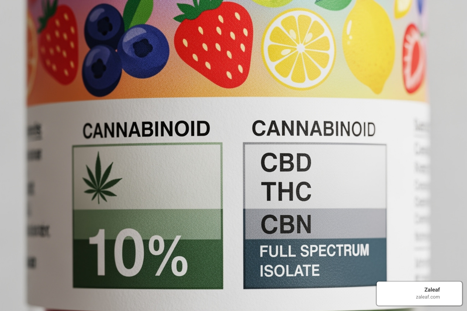 Close-up of a compliant product label highlighting THC content and type - THC gummies cheap