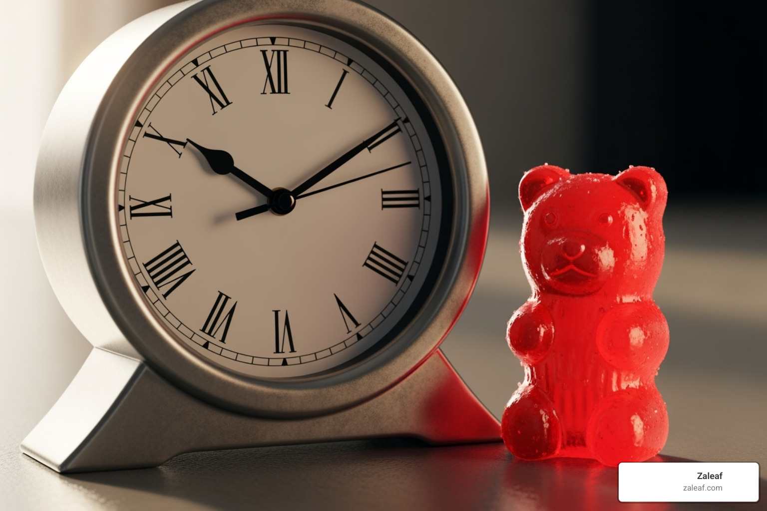 a clock next to an edible gummy - cannabis edibles side effects