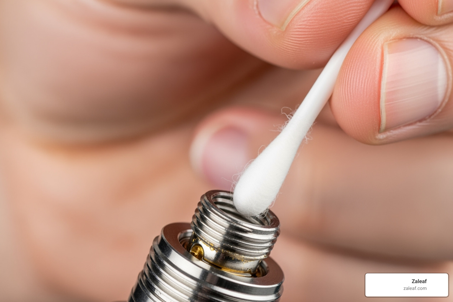 Q-tip with isopropyl alcohol cleaning the 510-thread connection on a battery - how to use vape cartridge battery