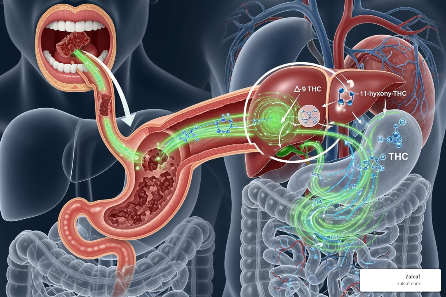illustrating the digestive process of a Zaleaf edible - benefits of cannabis edibles