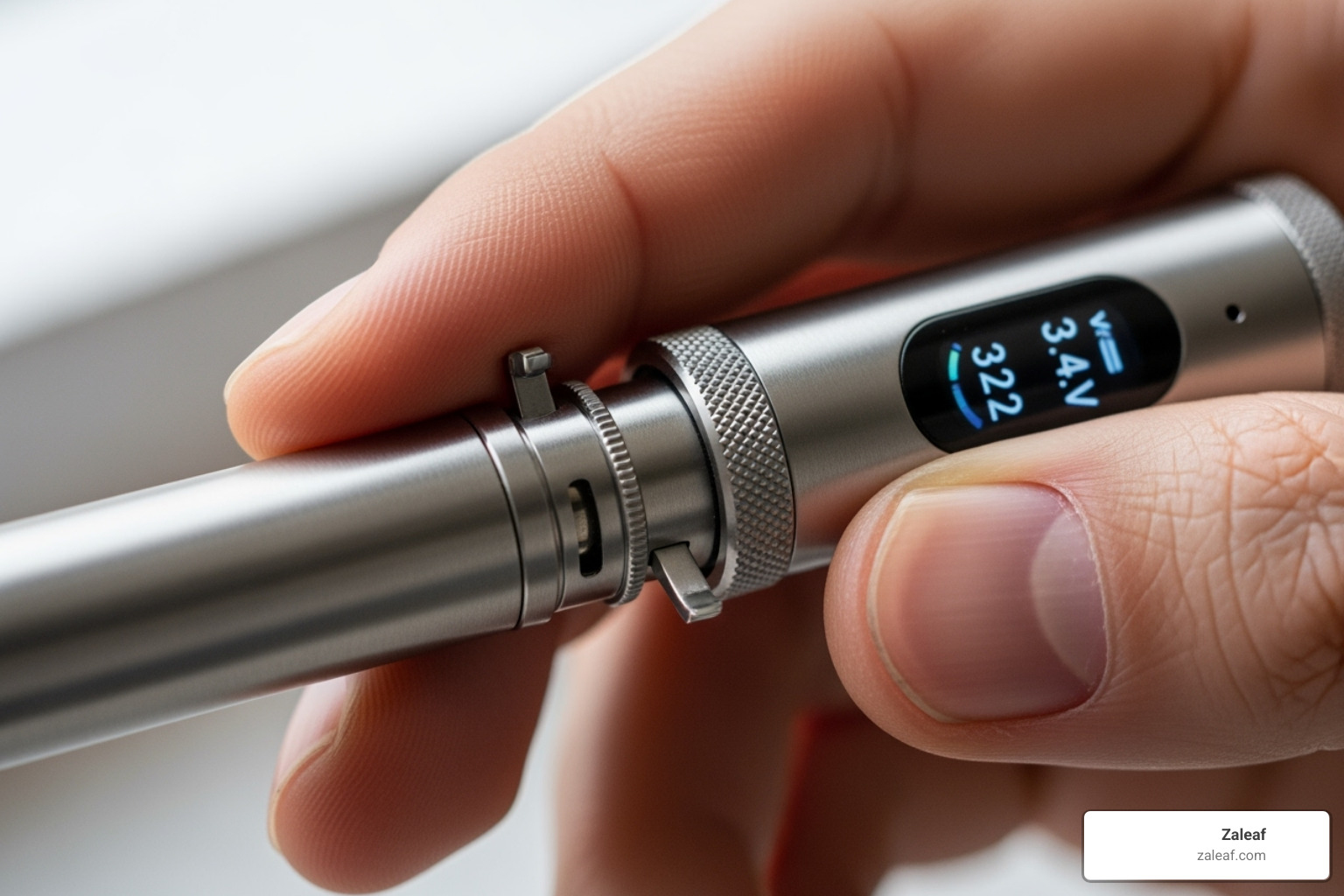 hand adjusting the dial on a Zaleaf variable voltage pen - variable voltage battery