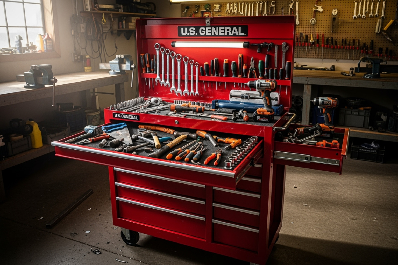 popular product like a U.S. General tool cart filled with tools - harbor freight
