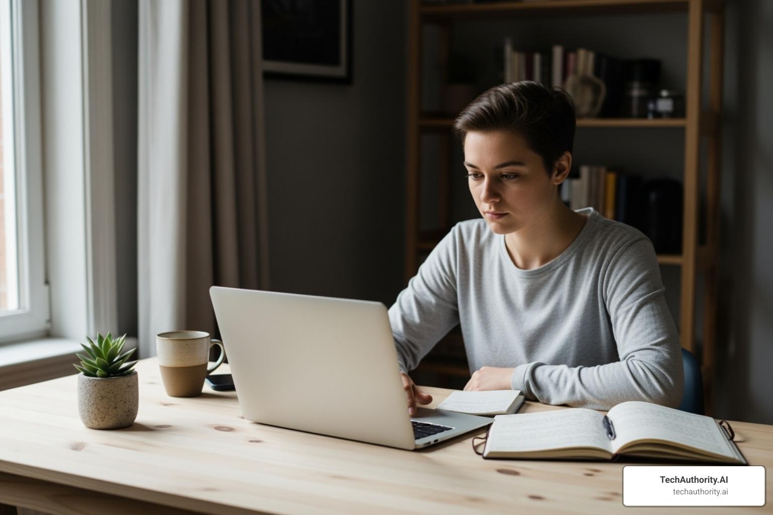 A person working comfortably from a home office, laptop open, coffee mug nearby, looking relaxed and productive. - affiliate marketing strategies for beginners A person working comfortably from a home office, laptop open, coffee mug nearby, looking relaxed and productive. - affiliate marketing strategies for beginners