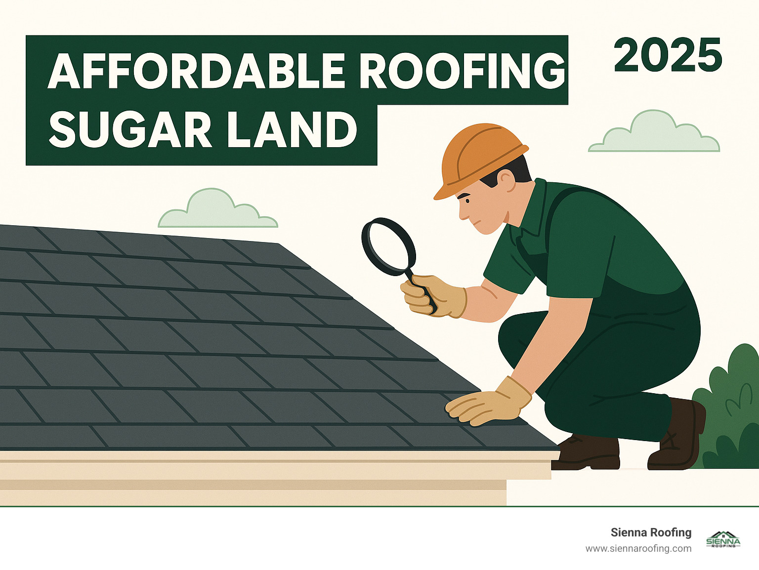 Roofer carefully inspecting shingles on a roof - affordable roofing sugar land