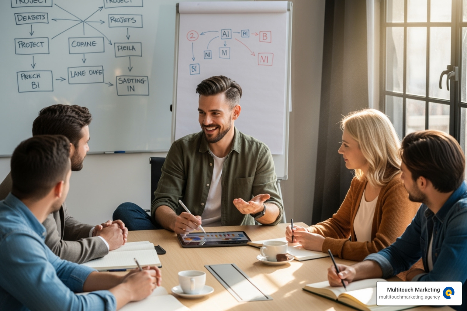 A small business owner looking relaxed while collaborating with their team, freed from back-office tasks. - ecommerce store management services