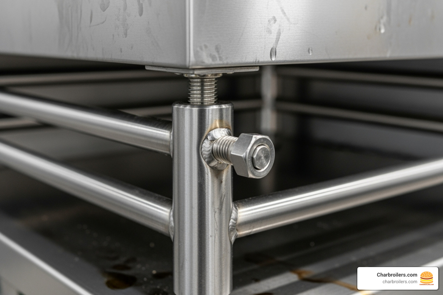 close-up of the stainless steel construction and adjustable legs - atmg 48