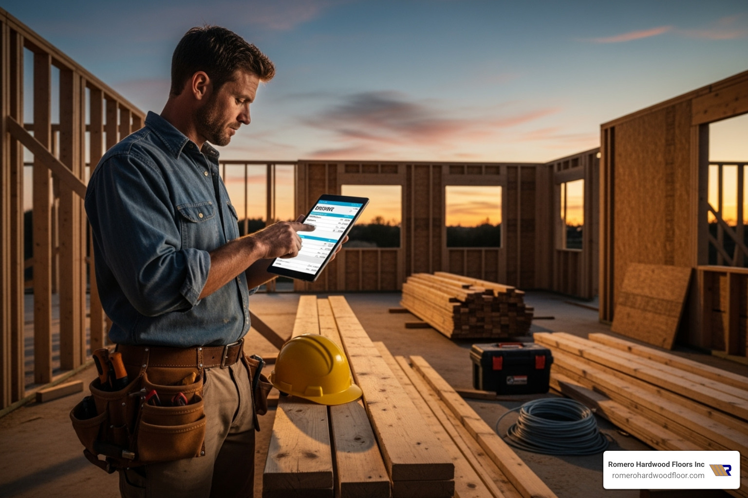 contractor using a tablet to create an estimate - contractors for flooring