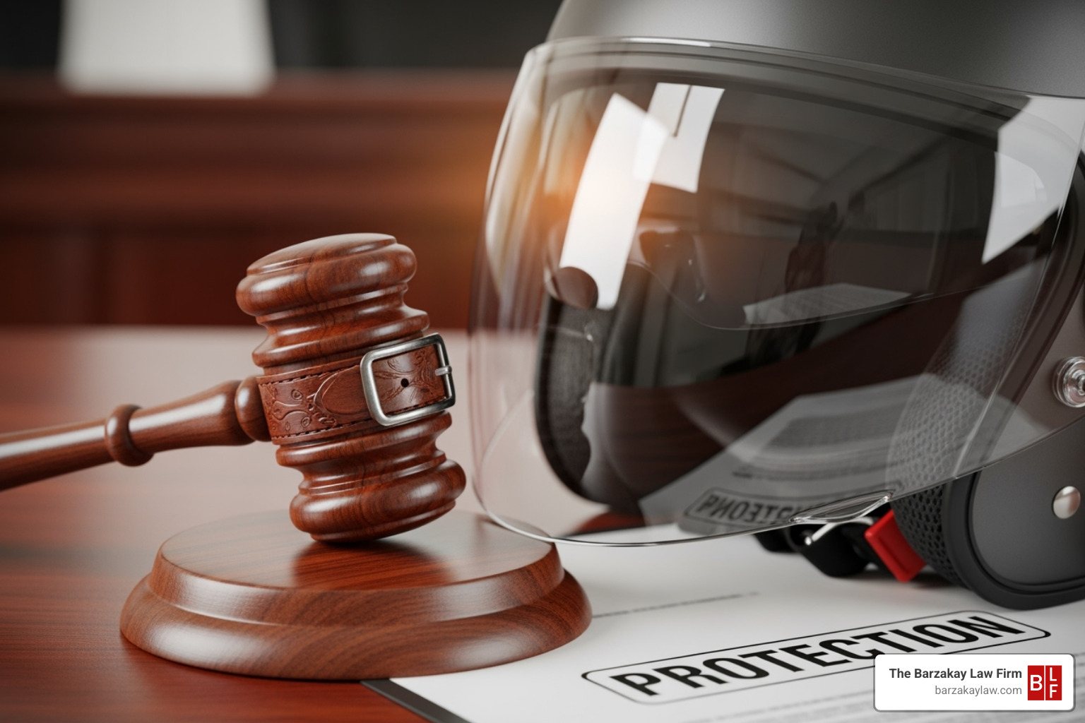 gavel and motorcycle helmet - fort lauderdale motorcycle accident lawyer