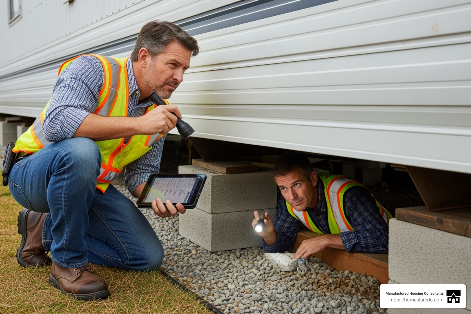 home inspector checking mobile home foundation - trailas usadas en venta en laredo texas home inspector checking mobile home foundation - trailas usadas en venta en laredo texas