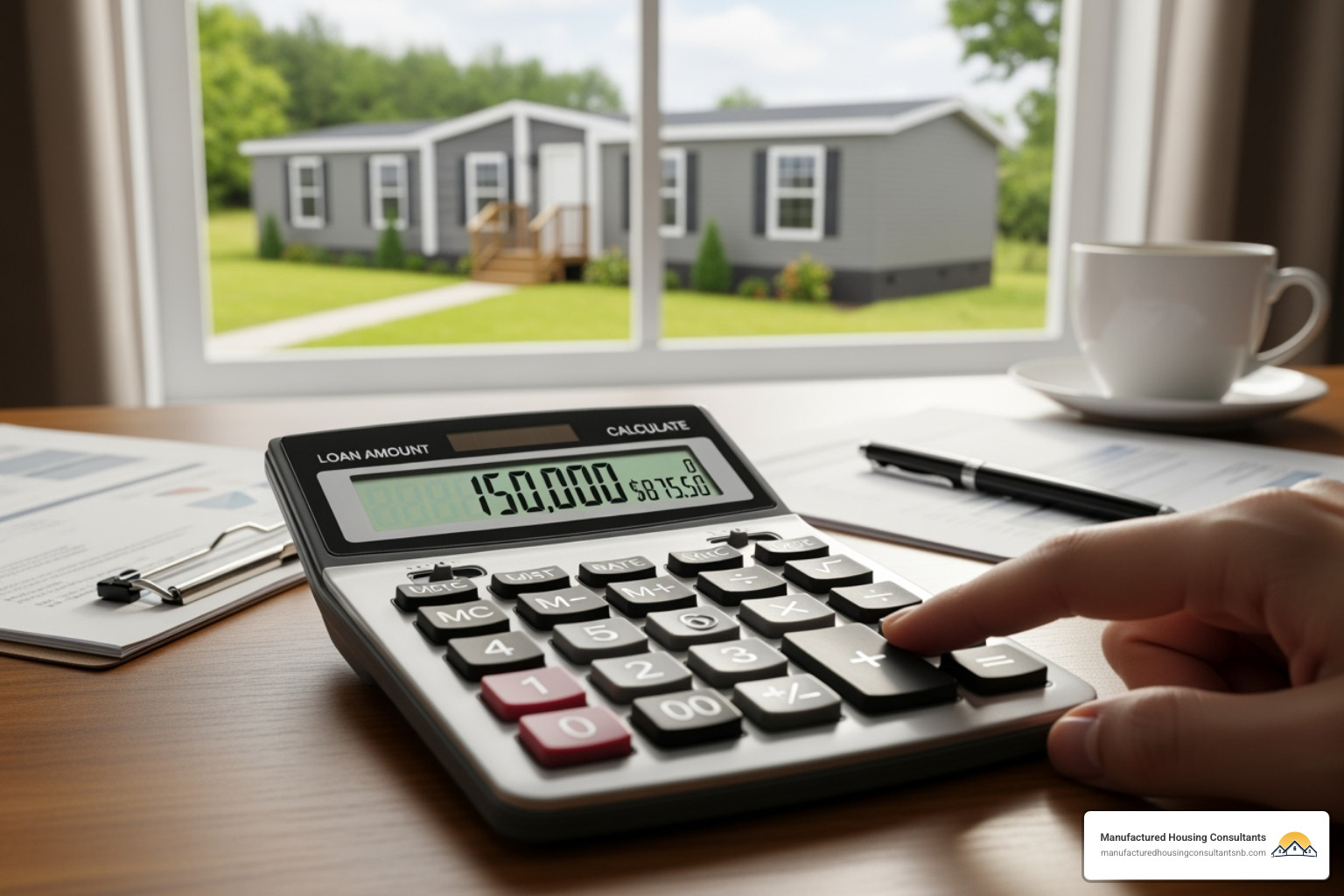 Image of a user-friendly online mortgage calculator interface with input fields for home price, down payment, interest rate, loan term, property taxes, and homeowners insurance, and a clear "Calculate" button - manufactured home financing calculator