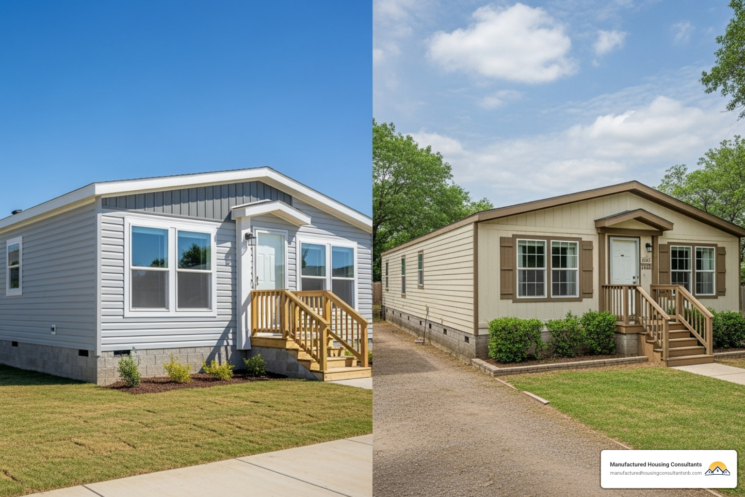 side-by-side comparison of a new home and a refurbished repo home - repo manufactured homes texas