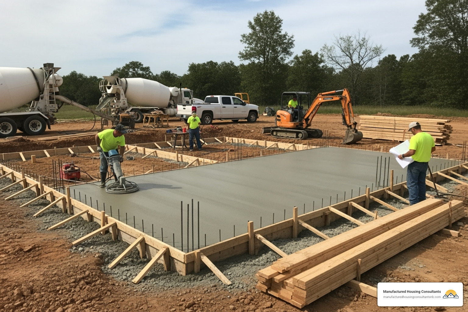 A foundation being prepared for a manufactured home. - Manufactured housing consultants