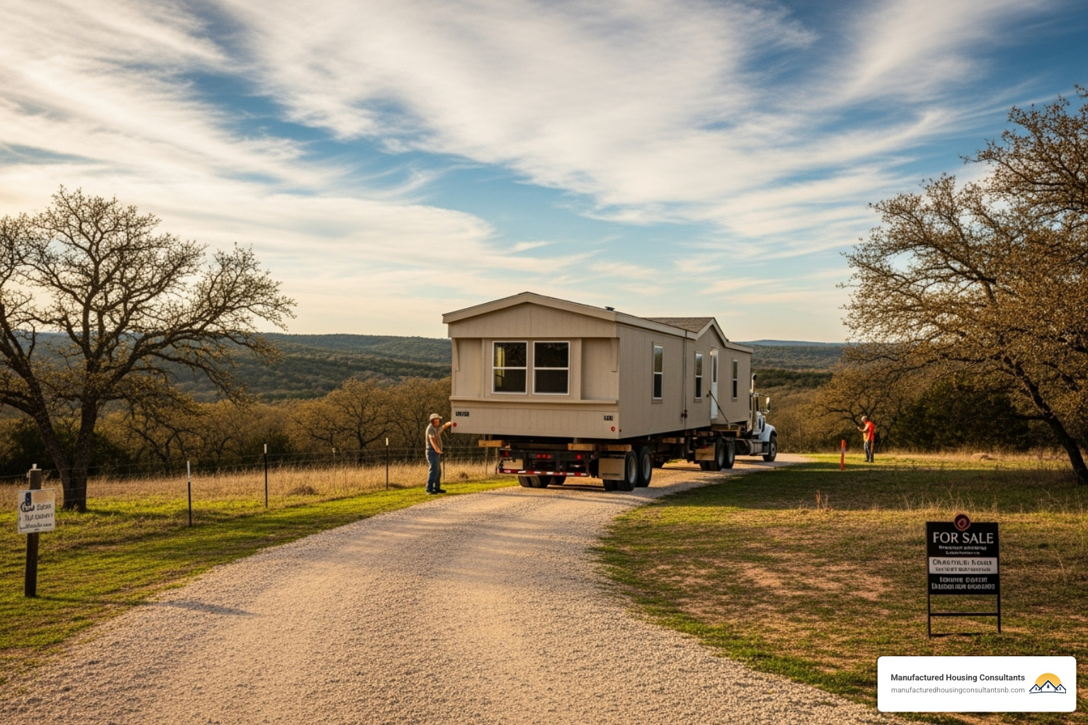 A new manufactured home being delivered to a property, highlighting the mobile nature associated with chattel loans - manufactured home loans texas