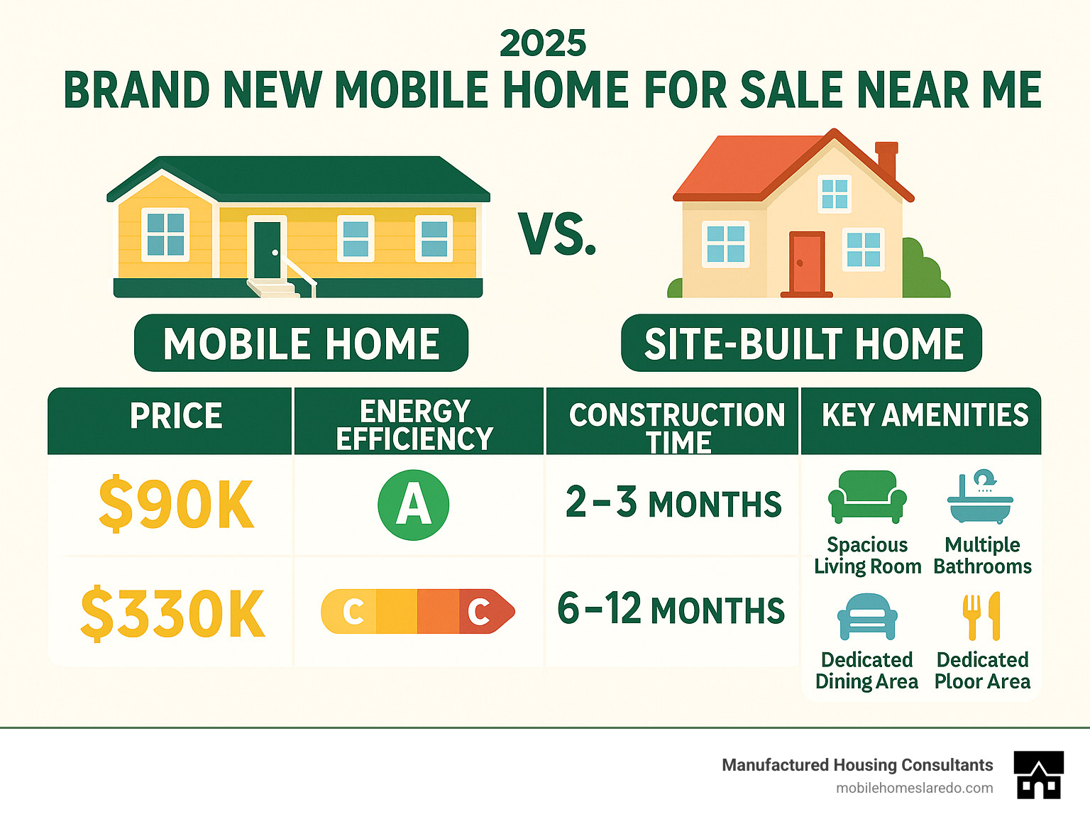 Detailed comparison infographic showing cost breakdown and quality features of brand new mobile homes versus site-built homes, including average prices, energy efficiency ratings, construction timelines, and key amenities - brand new mobile home for sale near me infographic Detailed comparison infographic showing cost breakdown and quality features of brand new mobile homes versus site-built homes, including average prices, energy efficiency ratings, construction timelines, and key amenities - brand new mobile home for sale near me infographic