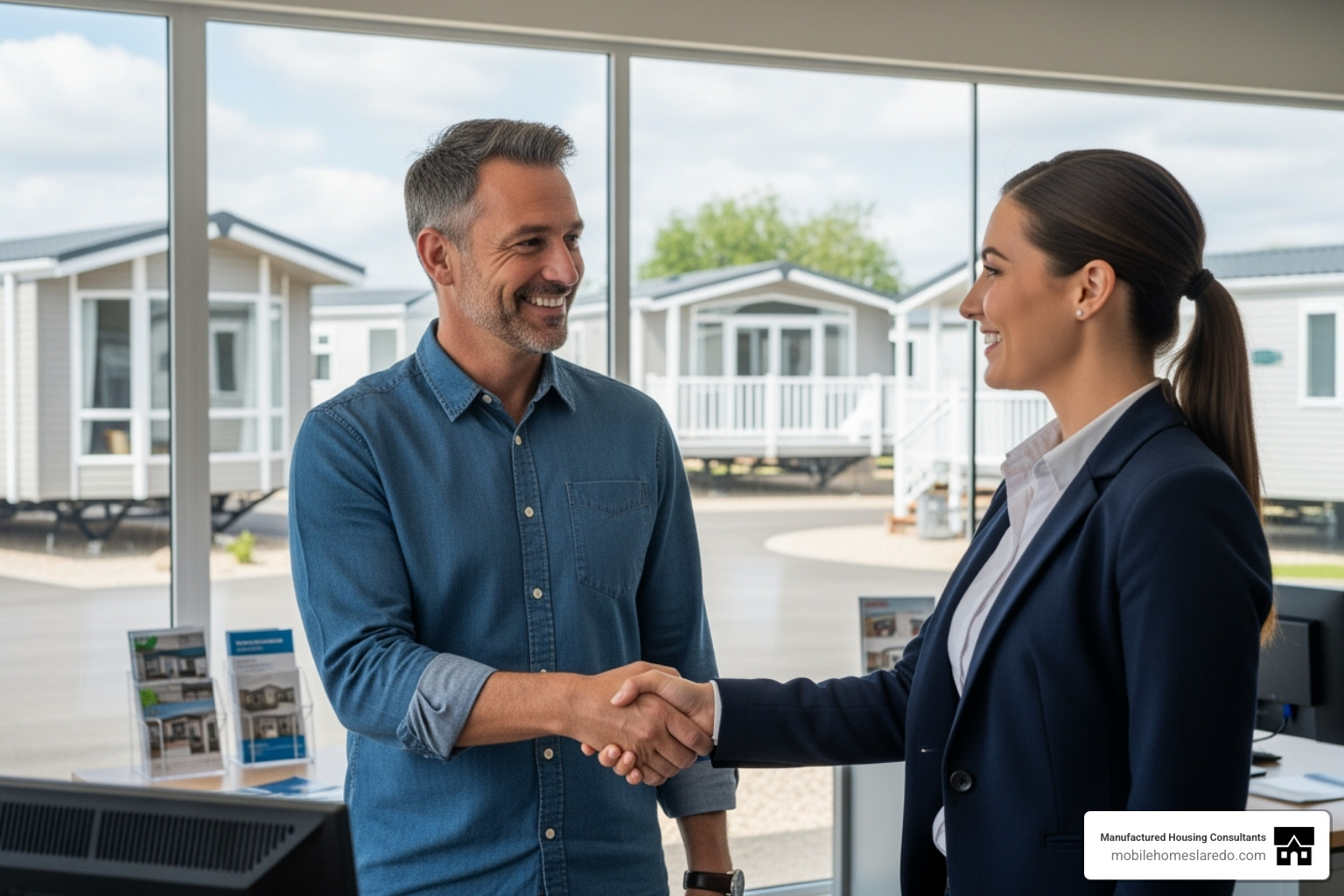 happy customer shaking hands with specialist - repo mobile homes for sale near me happy customer shaking hands with specialist - repo mobile homes for sale near me