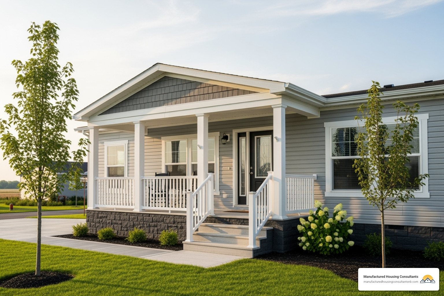 manufactured home with attractive porch and updated skirting - Manufactured home design ideas