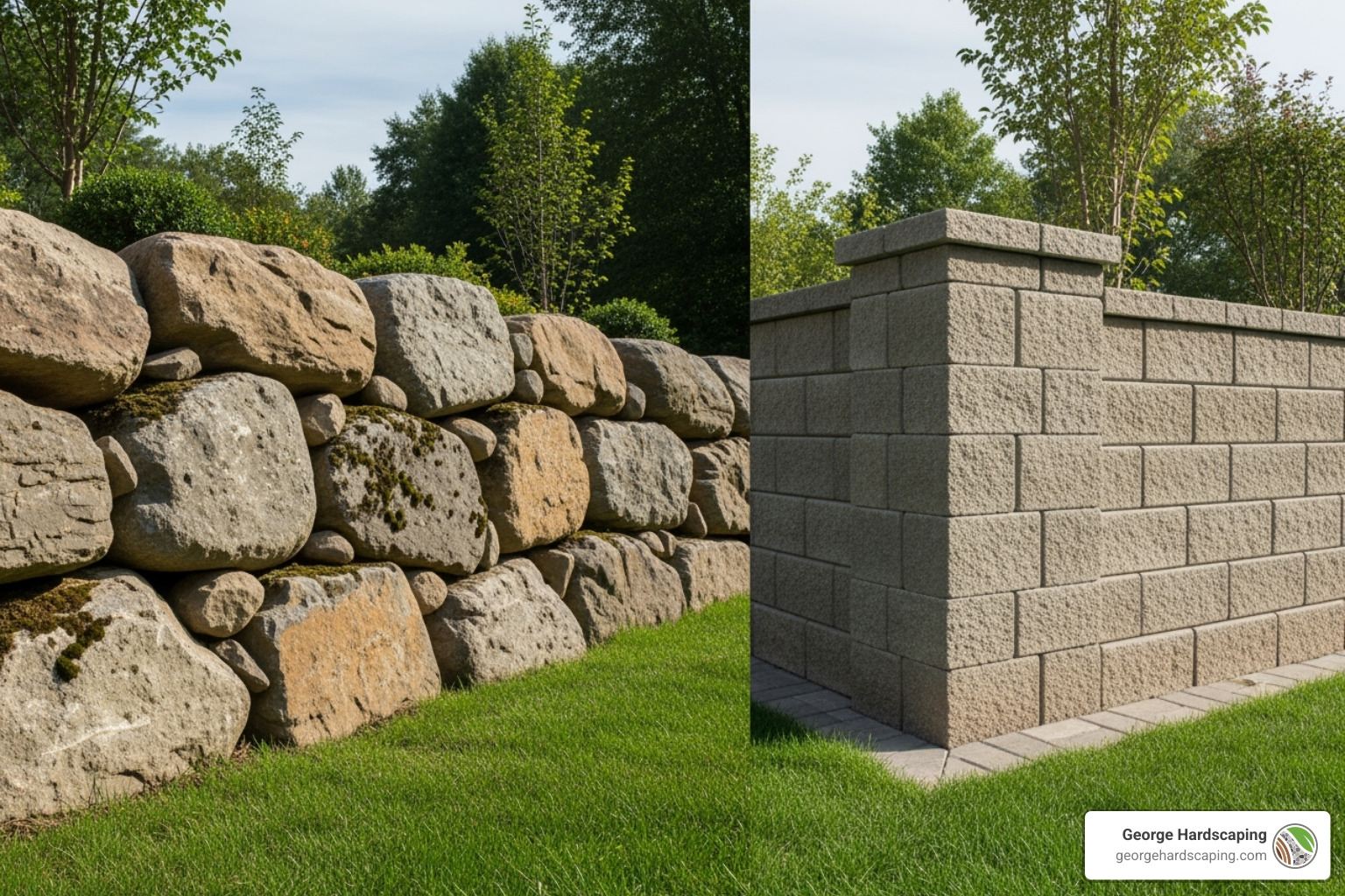 comparison of natural stone gravity wall and sleek modular block wall - retaining wall solutions comparison of natural stone gravity wall and sleek modular block wall - retaining wall solutions