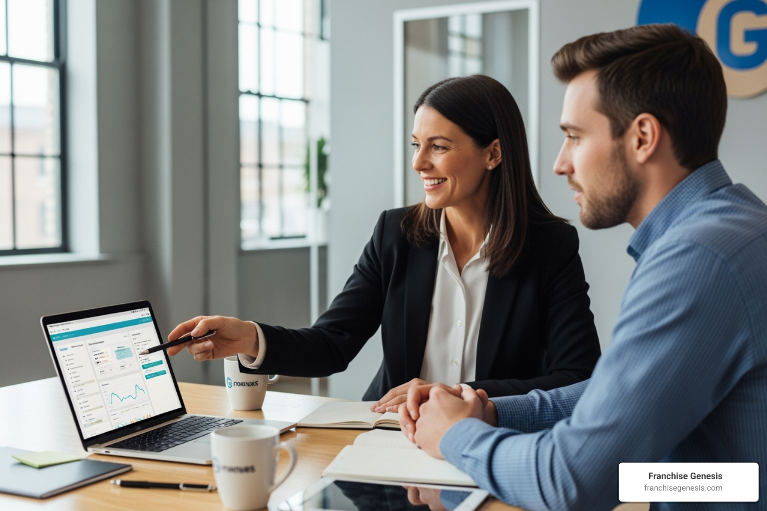 franchisor training a new franchisee in a positive, collaborative setting - franchises opportunities