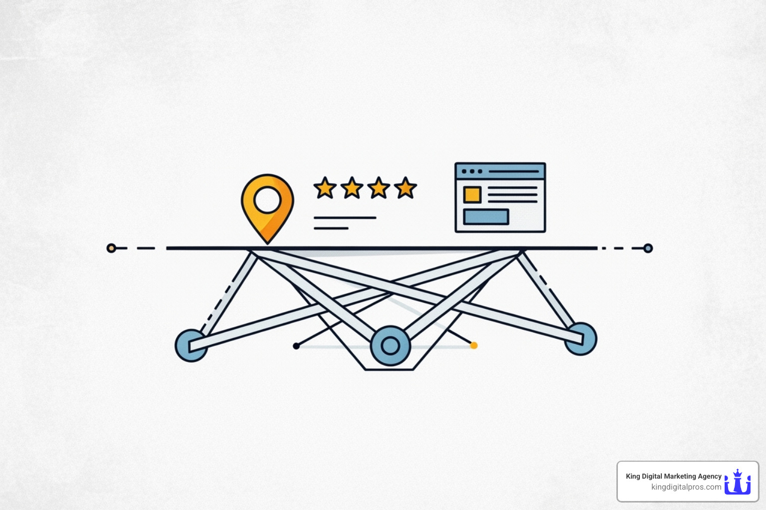 A checklist or flowchart of local SEO components, including Google Business Profile, on-page SEO, reviews, and link building - Albuquerque local SEO