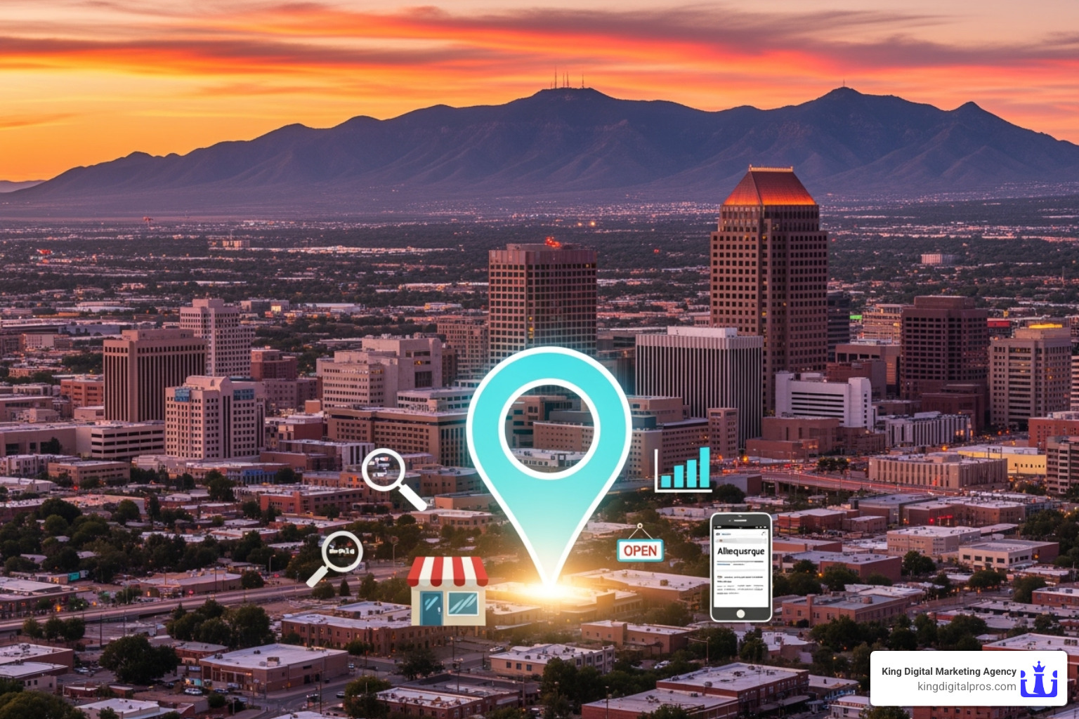 A perfectly optimized Google Business Profile listing with complete information, high-quality photos, positive reviews, and active Google Posts - Albuquerque local SEO