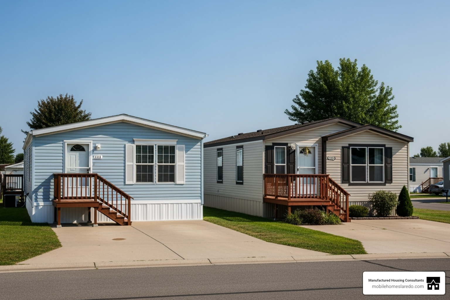 Image of a single-wide home next to a double-wide home for comparison - mobile homes for sale in laredo texas Image of a single-wide home next to a double-wide home for comparison - mobile homes for sale in laredo texas