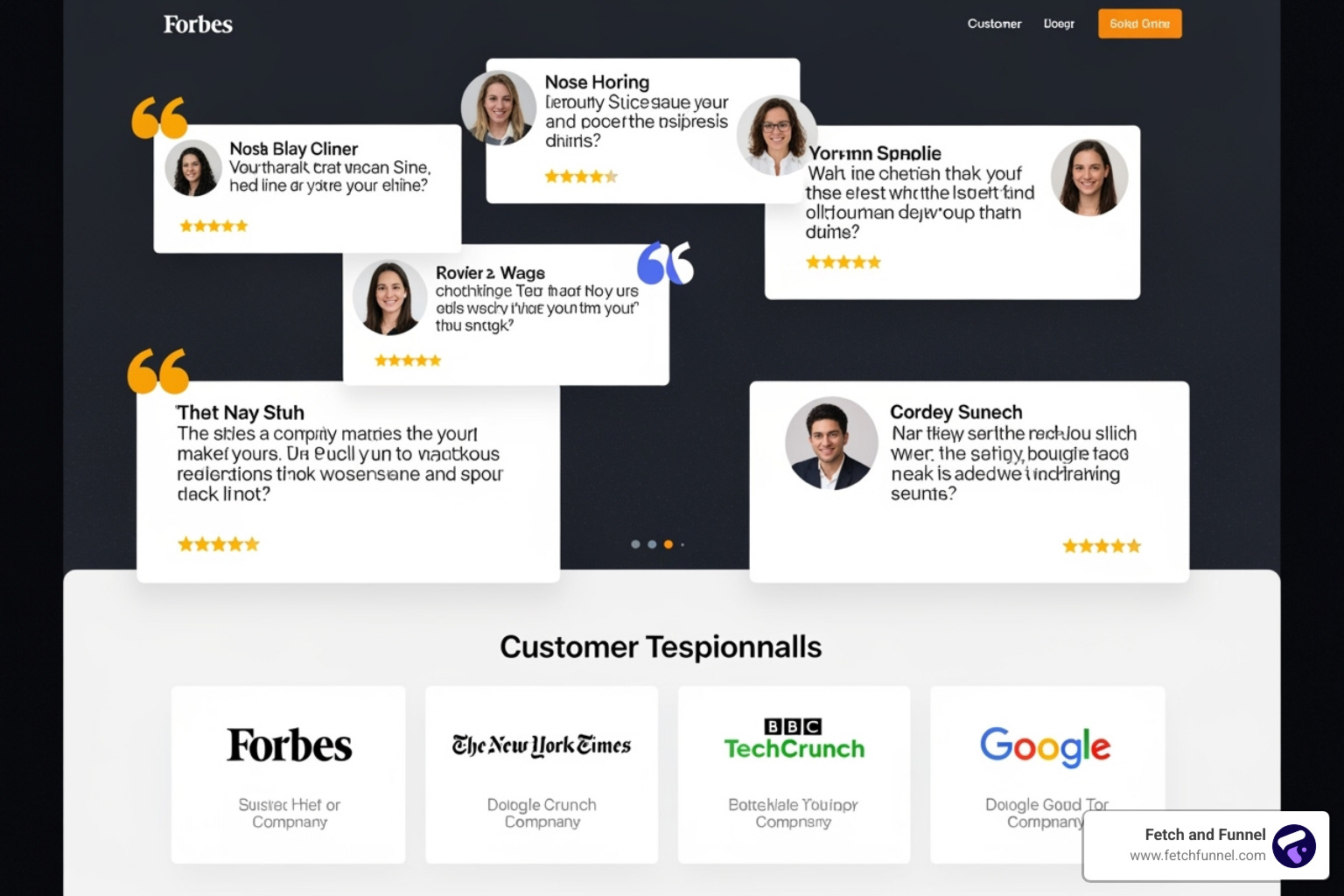 landing page section showing customer testimonials and media logos - high converting landing pages landing page section showing customer testimonials and media logos - high converting landing pages