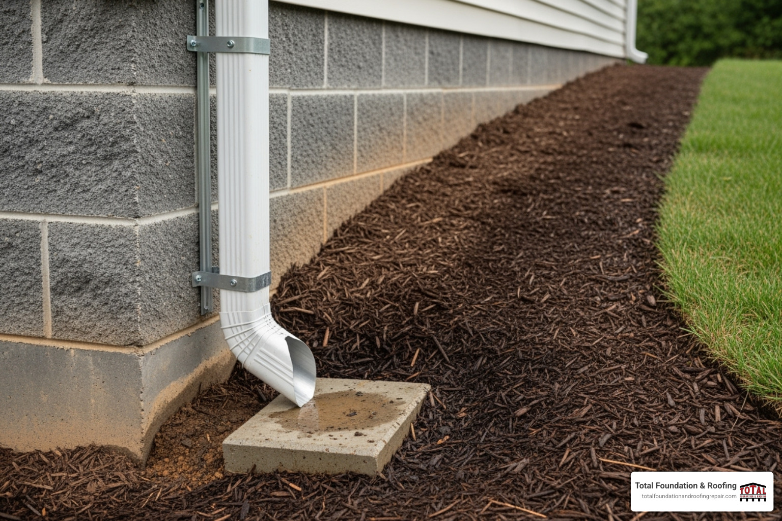 a properly installed gutter downspout directing water away from a foundation - cost of foundation repair