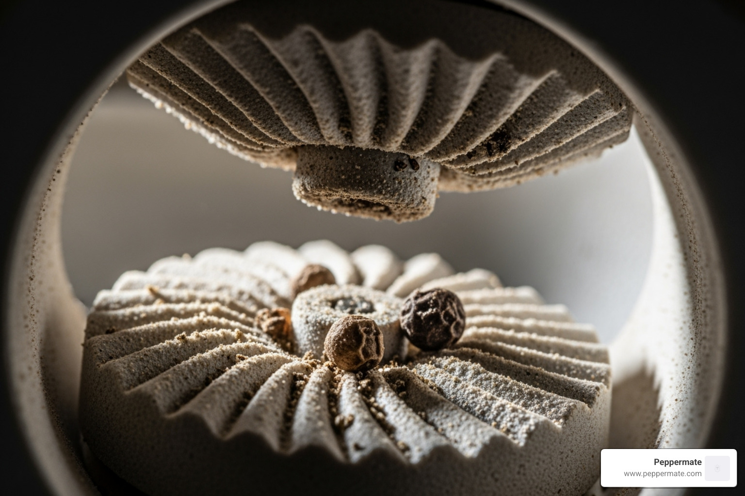 the internal mechanism of a ceramic grinder - tellicherry pepper grinder