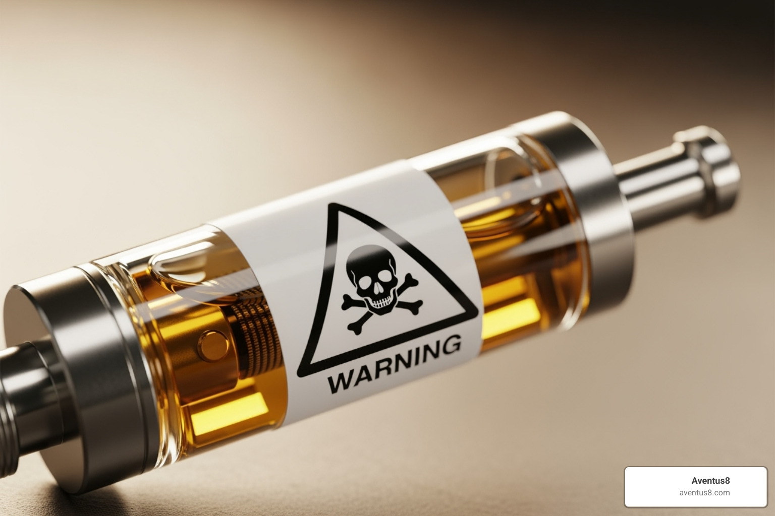 Vape cartridge with warning symbol - THC vape safety