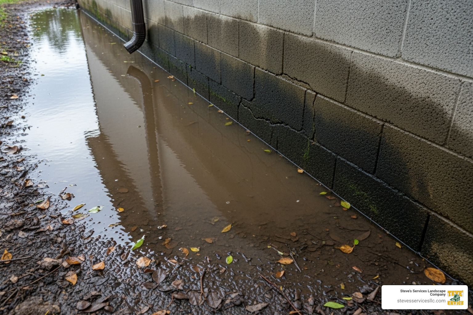 water pooling near a house foundation - Yard leveling services