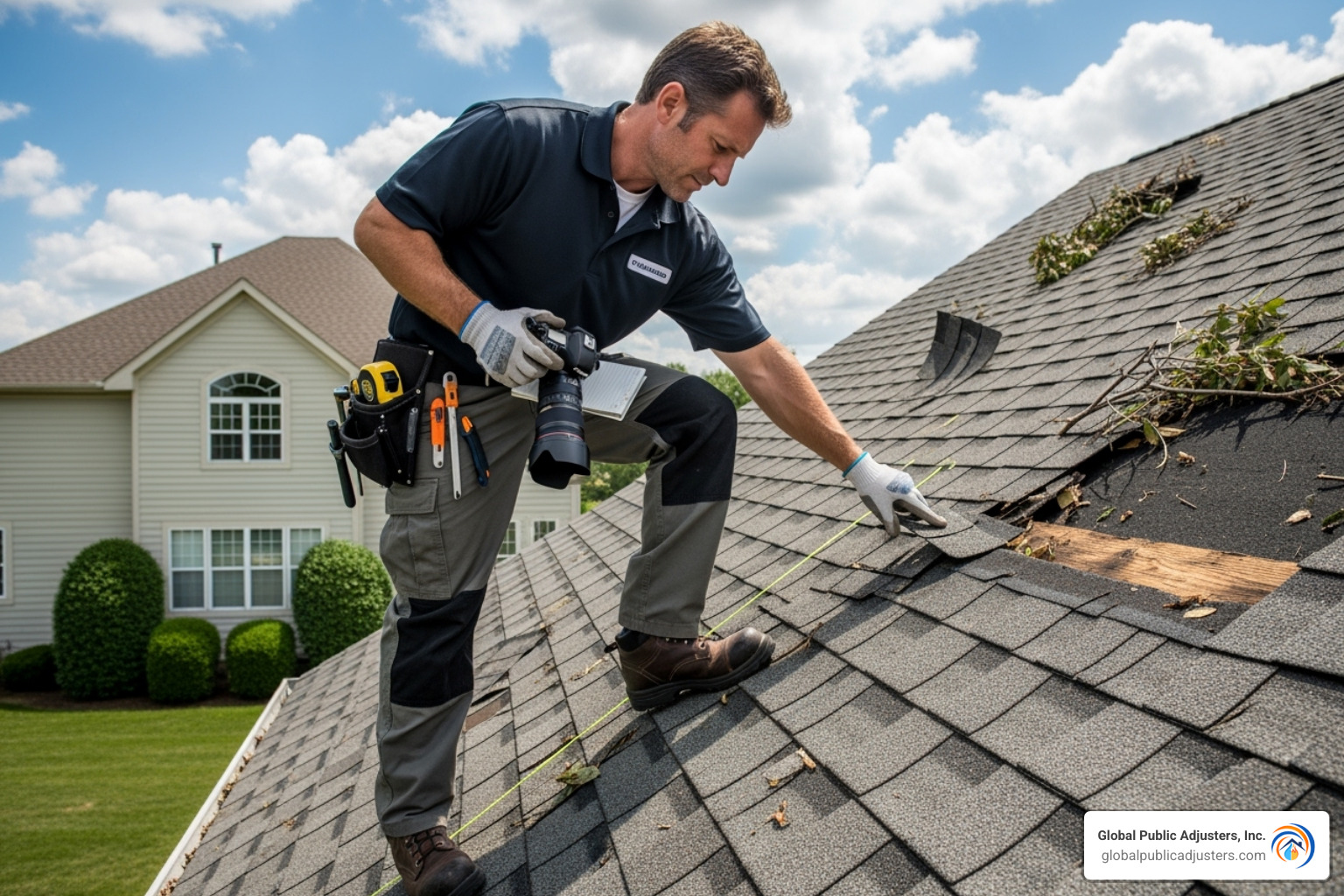 insurance adjuster inspecting a roof - average insurance payout for hail damage roof