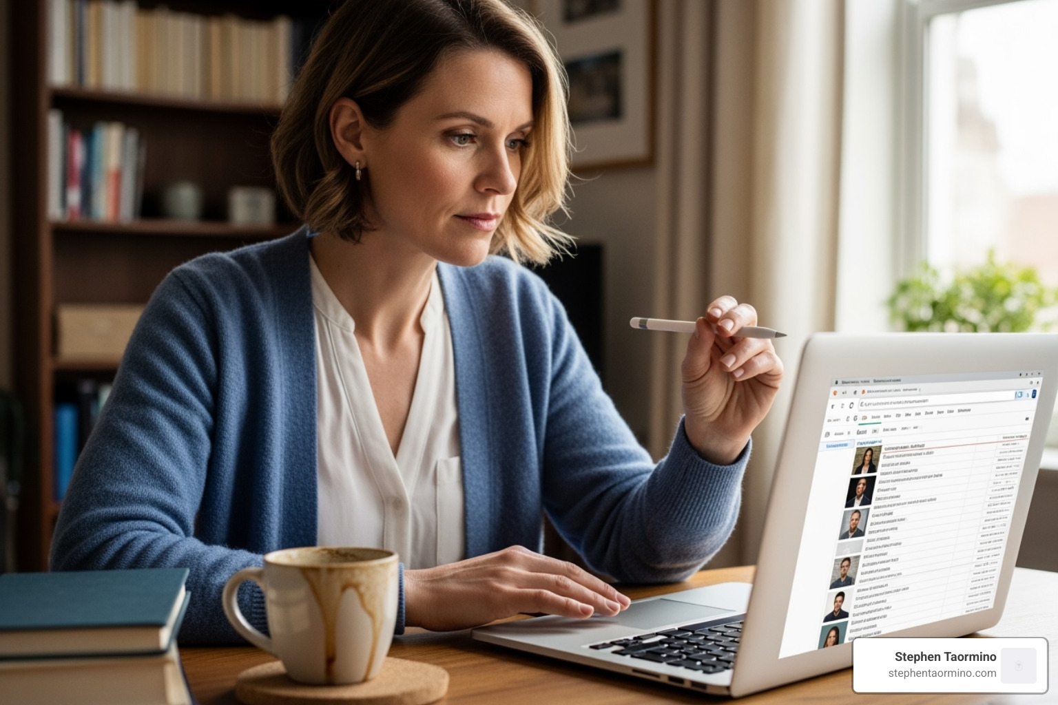 moderator researching panelists on a laptop - how to start a panel discussion as a moderator