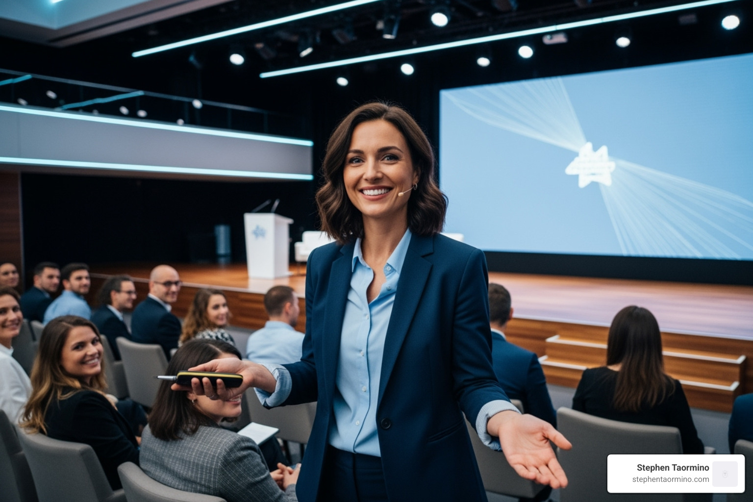 moderator welcoming the audience with a smile - how to start a panel discussion as a moderator