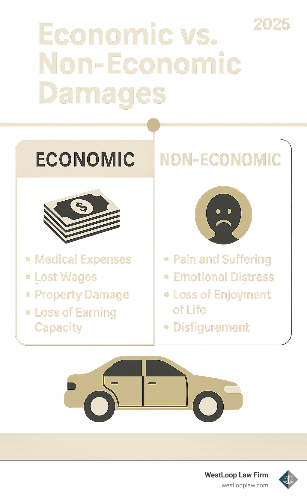 Economic vs. Non-Economic Damages - auto accident lawyers in houston infographic Economic vs. Non-Economic Damages - auto accident lawyers in houston infographic